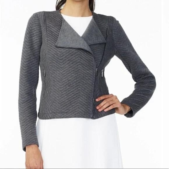 Armani Exchange Women's Gray Chevron Quilted Knit Jacket Size Small - Picture 1 of 11